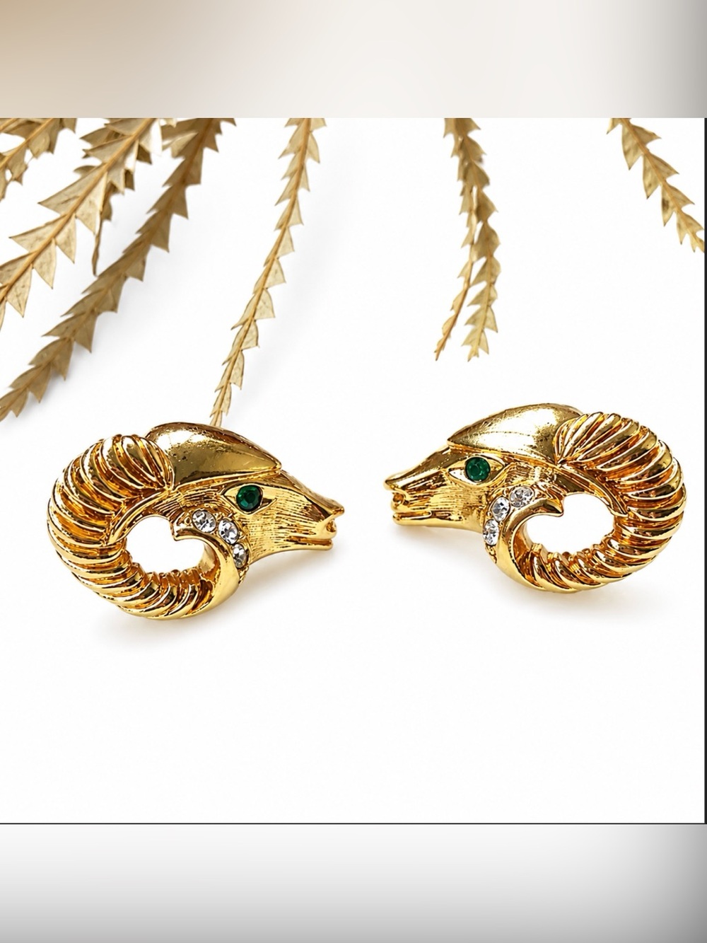 Kenneth Jay Lane Ram’s Head Earrings 1980’s Vintage (Susan Caplan Rediscovered)